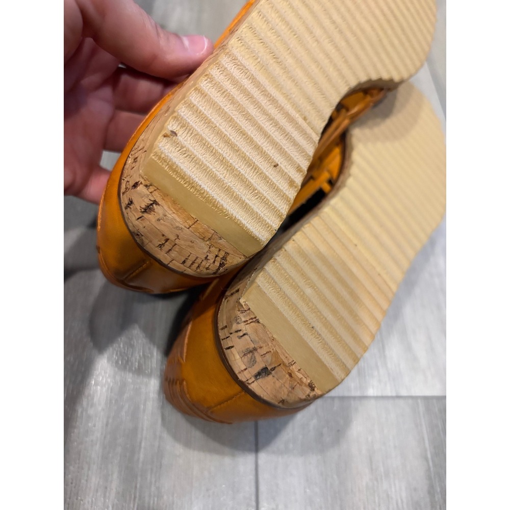 Handcrafted Megaldi Brazilian Woven Leather yellow Flats Cork Bottom Shoes - Picture 6 of 6